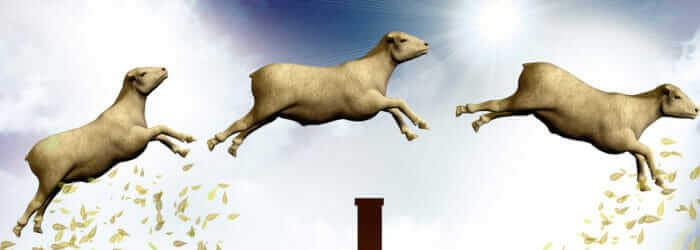 Counting jumping sheep 3d illustration